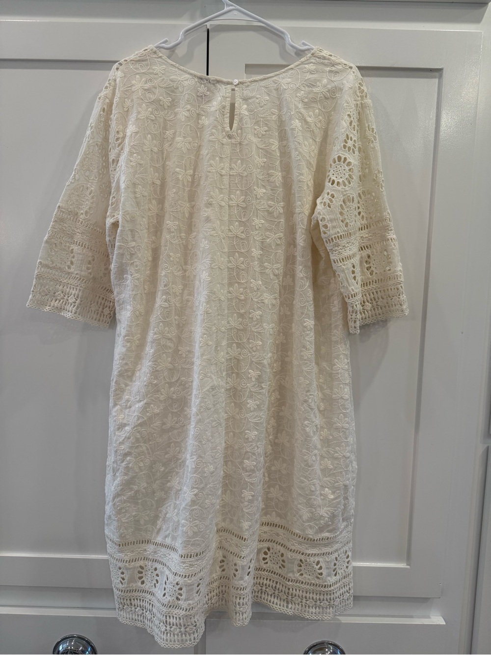 Sundance Size 16 Ivory Eyelet Lace Embroidered Cotton Shift Dress Boho Lined - Picture 7 of 9